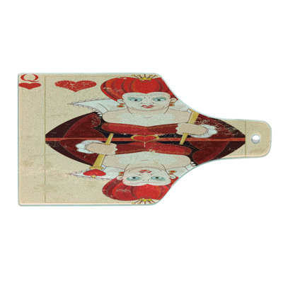 Ambesonne Cartoon Tempered Glass Cutting Board Queen Cards Red Brown Ecru