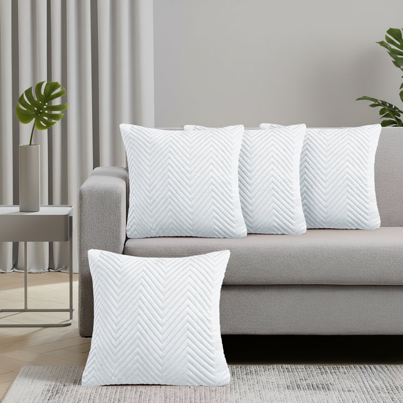 Embossed Velvet Cushion Cover (4 Piece Set), White