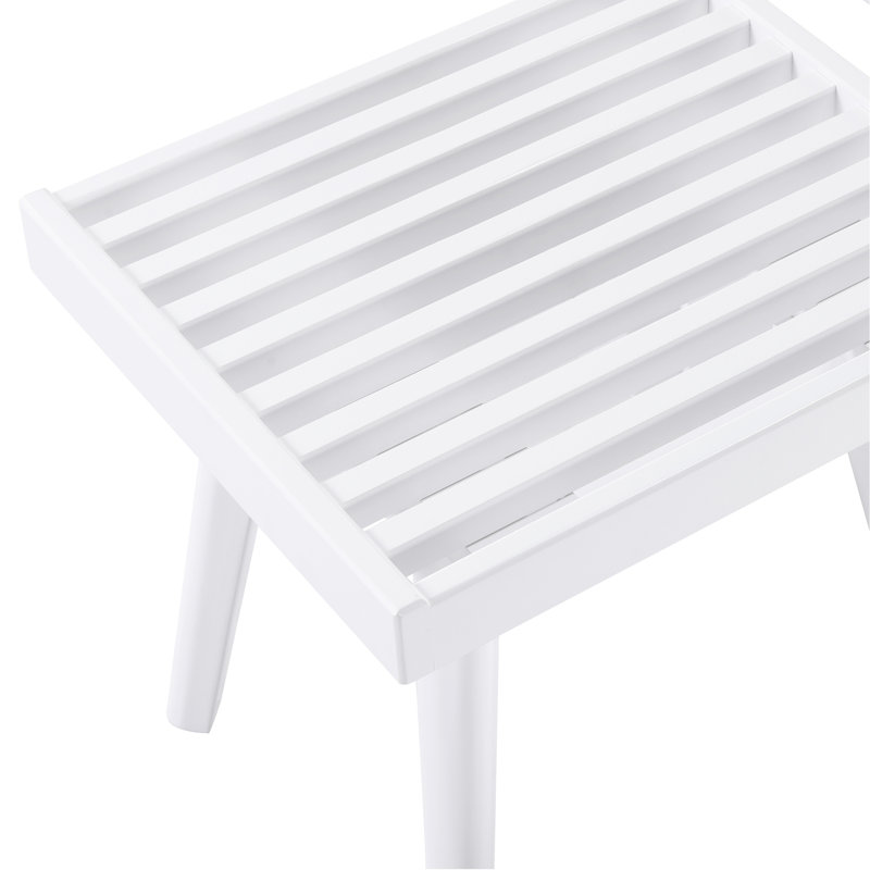 Solid Wood Slatted Bench, 19-Inch Long, White