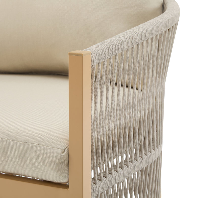 Carolene Curved Aluminum Lounge Chair With Cushions, Natural/Beige