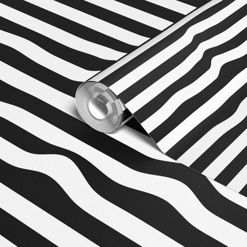 Warped Horizontal Stripe Wallpaper, Black/White