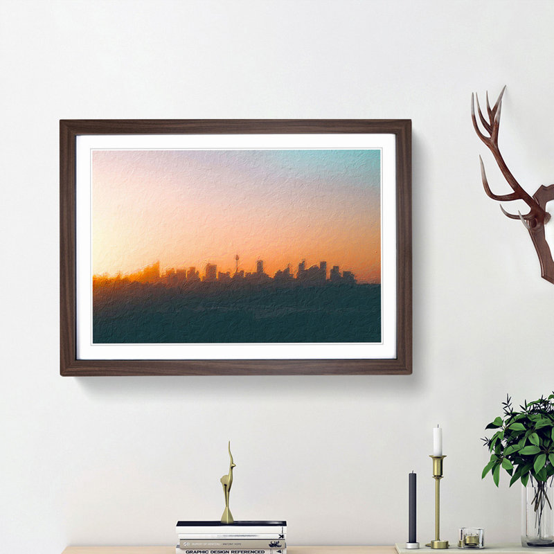 The Sydney Australia Skyline - Picture Frame Painting Print, 48cm H x 65cm W x 2cm D, Walnut Framed