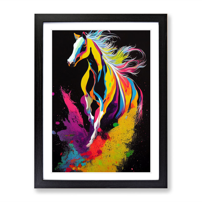 Horse Paint Splash No.1 Abstract - Single Picture Frame Painting, Black, 64cm H x 46cm W x 2cm D
