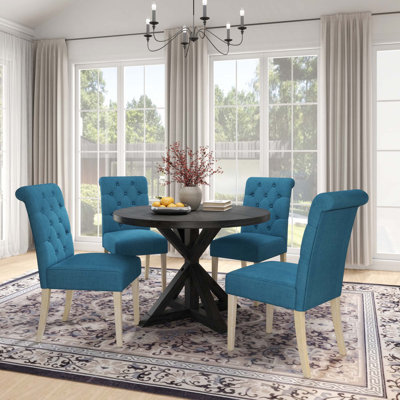 Ensemble de table de salle à manger 5 pièces, table ronde croisée avec 4 chaises capitonnées