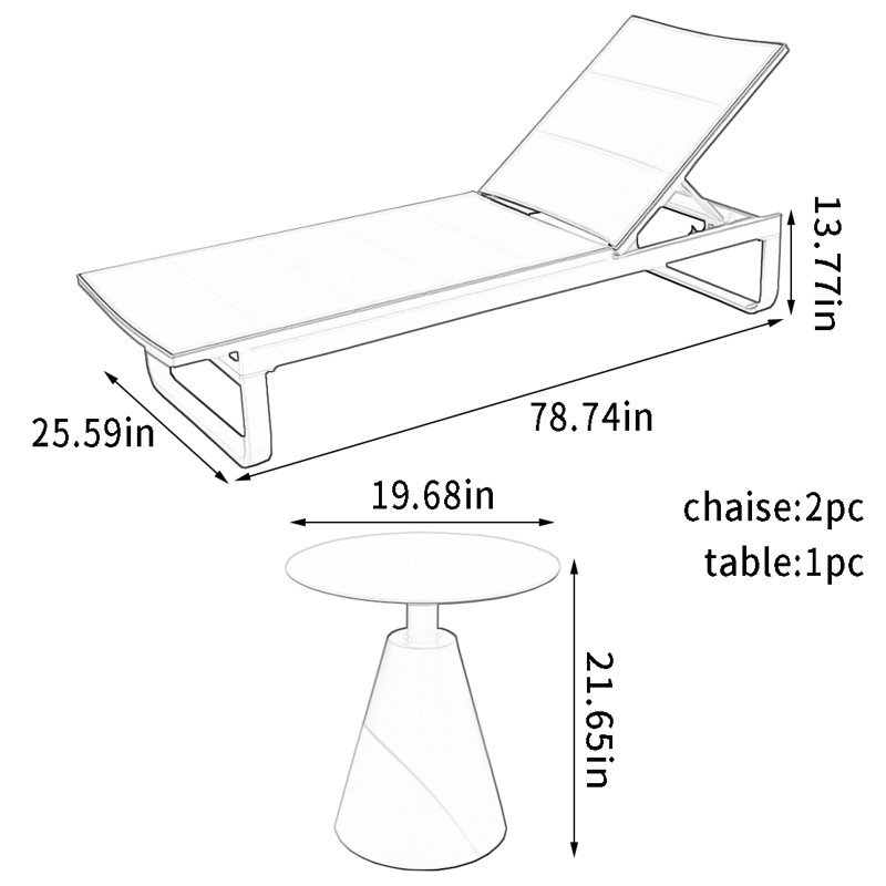 AlloyFrame Rattan Sun Lounger Outdoor Metal Chaise Lounge Set with Table
