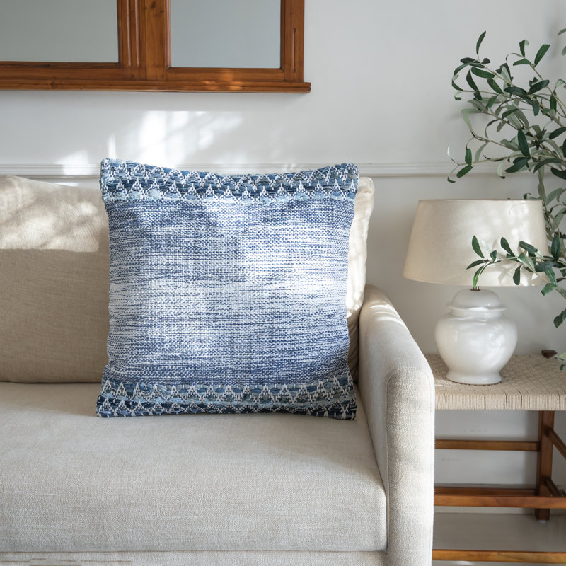 Abstract Striped Textured Cotton Throw Pillow, Blue