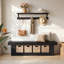 Banc de rangement 63 po en bout de lit, banc de rangement rustique en bois avec 4 paniers-1238640811
