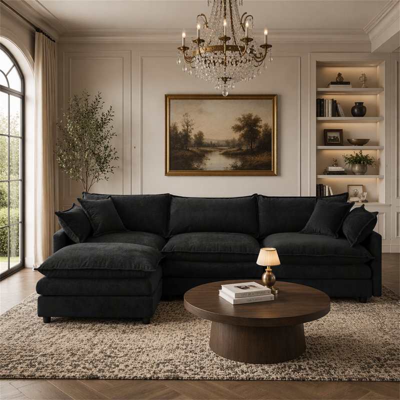 Canapé modulaire de 105 po, Noir, Orienté vers la gauche