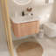 Meuble-lavabo de salle de bain de 24 pouces, à  fixation murale, façade arrondie lisse, finition en bois naturel, lavabo intégré en marbre reconstitué, tiroir de rangement pour produits cosmétiques, texture à  lattes, fermeture en douceur en céramique-961402753