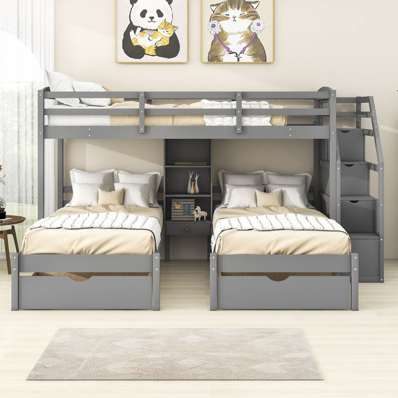 Gleaton Twin 3 Drawer Triple Bunk Bed with Shelves by Harriet Bee
