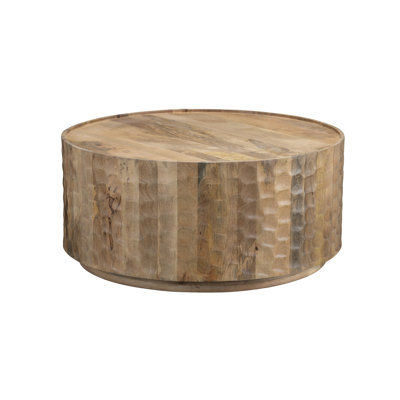 Table basse 38,25 po ronde brun grain de bois massif_Cocktail