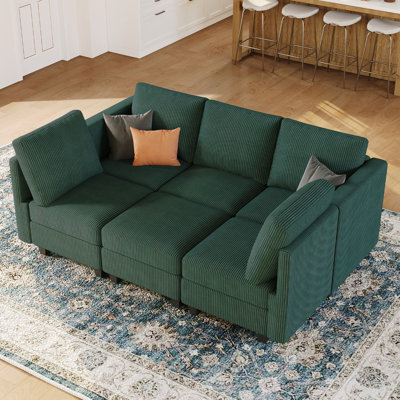 83.4'' Wide Corduroy Modular Sectional Storage Sleeper Sofa Bed Convertible Modern L Shaped Living room Couch