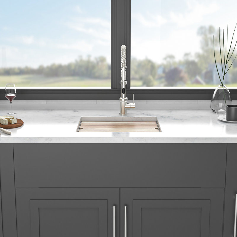 Évier de cuisine blanc en granite de quartz blanc de 21 po x 18 po pour cuisine, style encastré, lisse et sans saleté, utilisation avec support, crépines, grille, guide d'installation pour évier de cuisine, haut