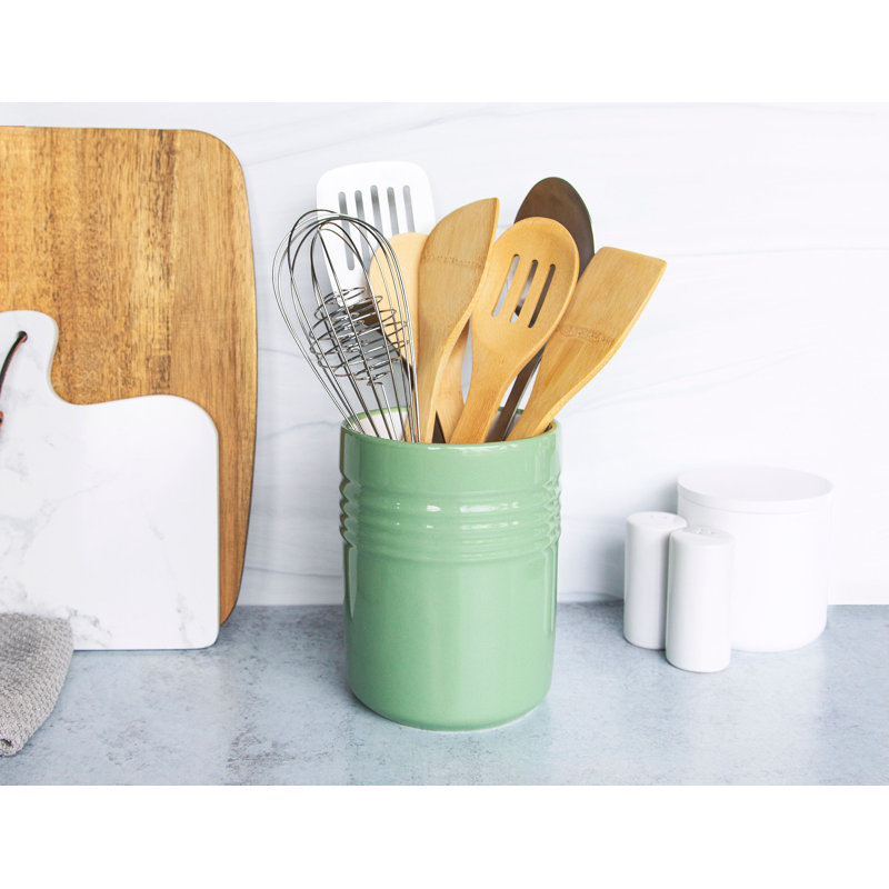 Ceramic / Porcelain Round Utensil Crock, Mint
