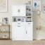 Armoire de rangement autoportante pour salle de bain avec panier à linge inclinable, portes et tiroirs