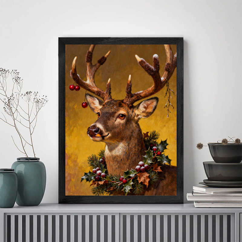 Art mural rétro noir, cerf de Noël, impressions rétro, H 17 po x l 13 po