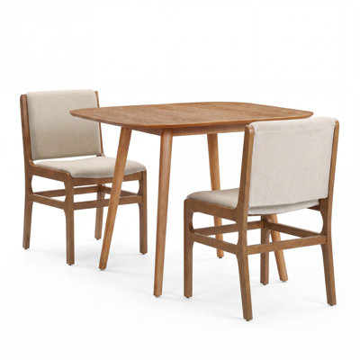Alagie 2-Person Mid-Century Modern Round Dining Set with Upholstered Side Chairs and Tapered Pedestal Table