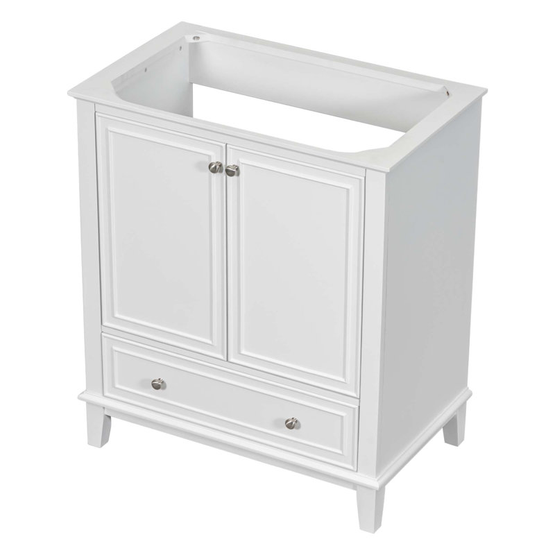 Meuble-lavabo 30 po sans lavabo, base seulement, armoire de salle de bain multifonctionnelle avec portes et tiroir, structure solide et panneau de fibres à densité moyenne