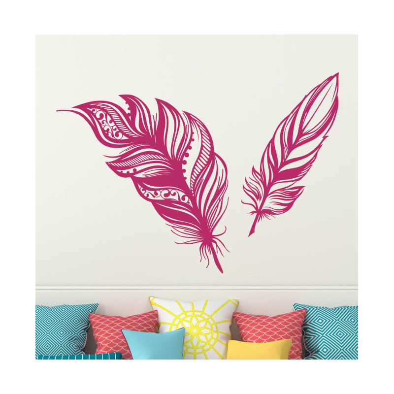 Adhésif décoratif plumes, H 22 po x l 31 po, Rose vif
