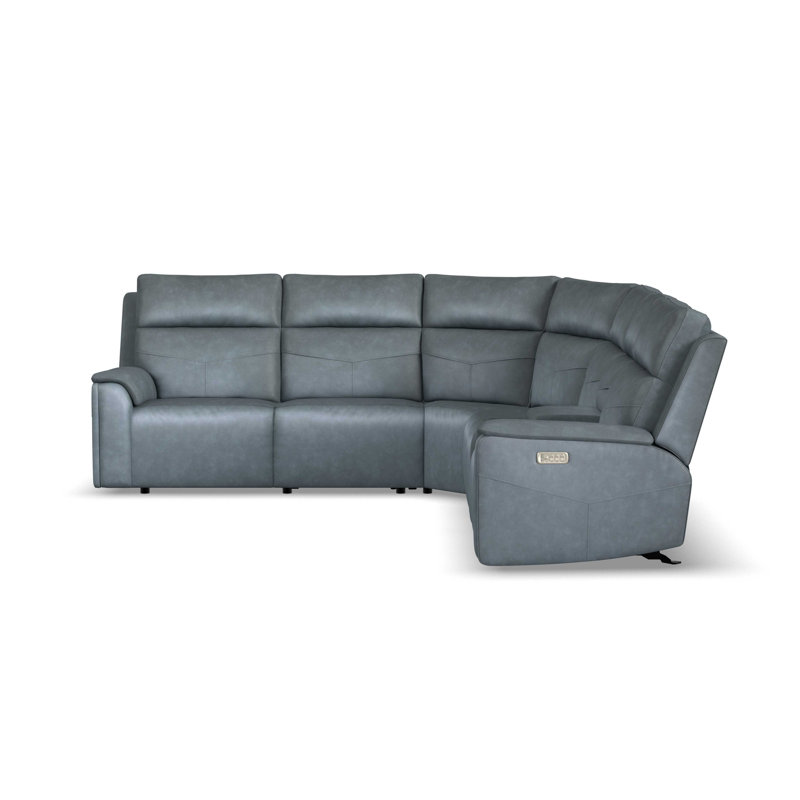 Titus 5 Seat Sectional With Console, Blue Polyurethane