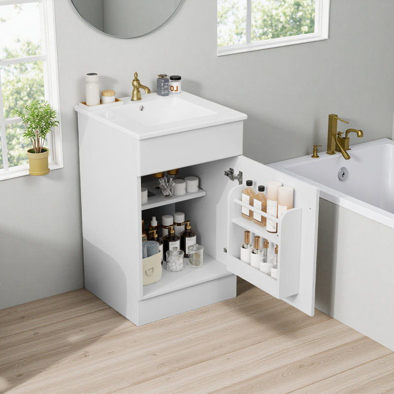 Meuble-lavabo de 20 po avec lavabo, meuble-lavabo avec tablette de porte et tablette réglable, White