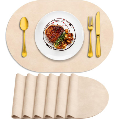 Ensemble de 6 napperons en similicuir (12 po x 17 po) - Tapis de table imperméables, résistants à l'huile et à la chaleur pour la salle à manger et les événements
