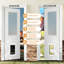 Dalle de porte d'entrée avec porte pour animal de compagnie magnétique et cadre insonorisant - verre givré 1-Lite, bois massif apprêté blanc-122846525-122847037