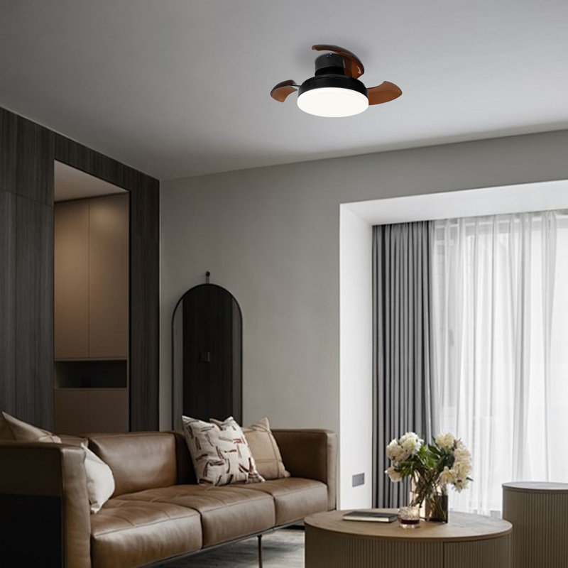 Laytonya 24'' Indoor Ceiling Fans With Light, Dimmable Recessed Ceiling Fan,Six Speeds Ceiling Fan with LED Light Kit and Remote Control, Retractable Blades