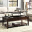 Table basse classique en noyer avec fonction de levage et compartiments pour objets décoratifs