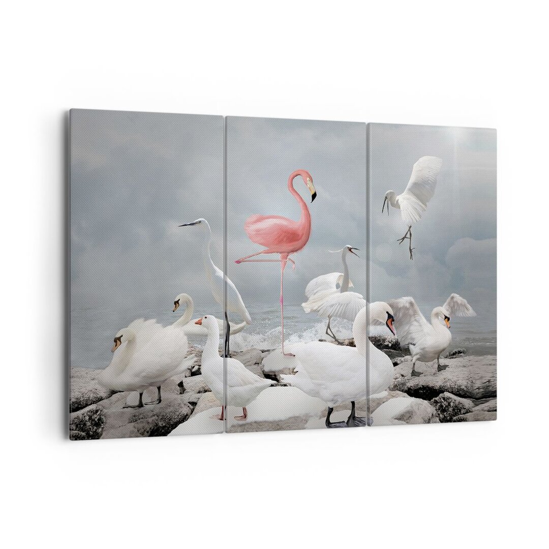 3-tlg. Leinwandbilder-Set Flamingo Swan Fantasy