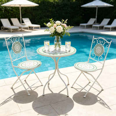 Ensemble de bistro extérieur pour 2 personnes, petite table de salle à manger rétro et ensemble de chaises pour patio, balcon, ensemble de tables de patio rondes