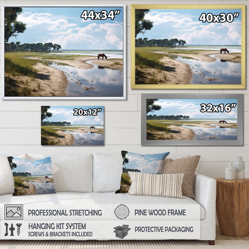 Georgia's Beach Solitude sur toile, Cadre photo noir, H 34 po x l 44 po x P 1,5 po