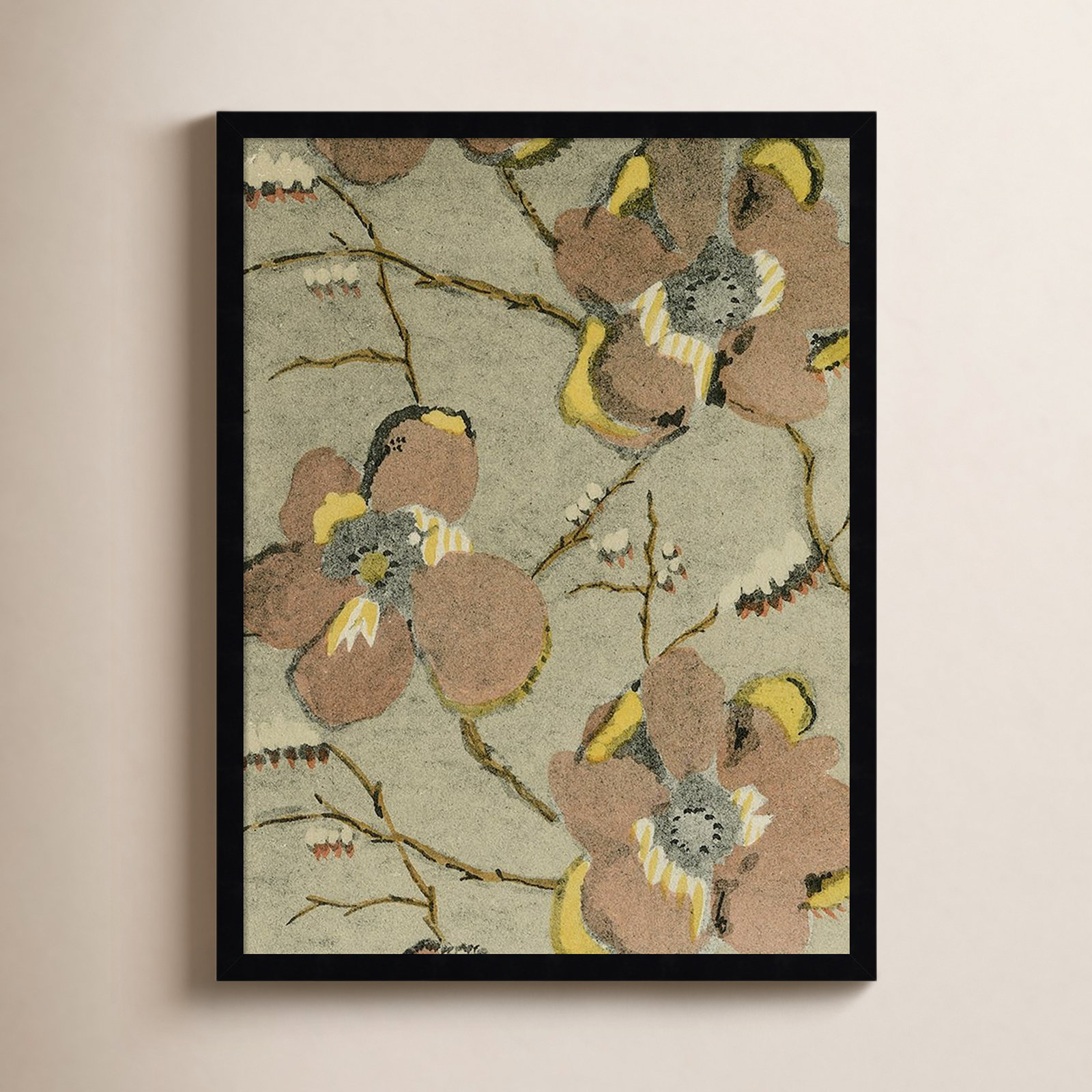 Delicate Floral Pattern II Painting, Black, 26" H x 20" W