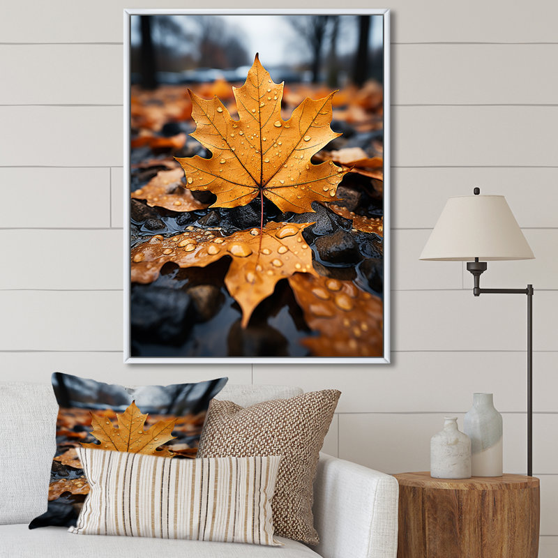 Feuilles d'automne collage I - impression, H 40 po x l 30 po x P 1,5 po, Cadre flottant blanc
