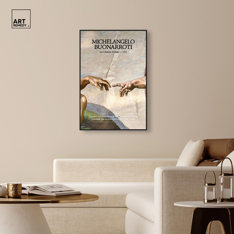 «Touching Fingers Canvas Classic Art Posters» par Art Remedy, H 46 po x l 31 po, Cadre noir