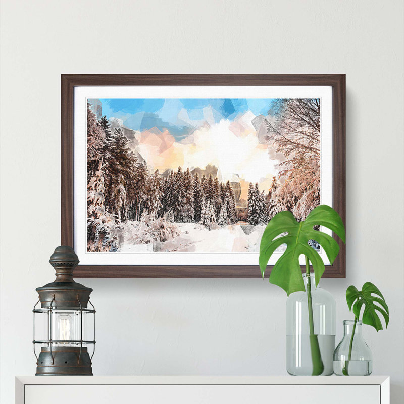 Winter White Forest in Sweden in Abstract - Picture Frame Graphic Art Print, Walnut, 40cm H x 60cm W x 2cm D