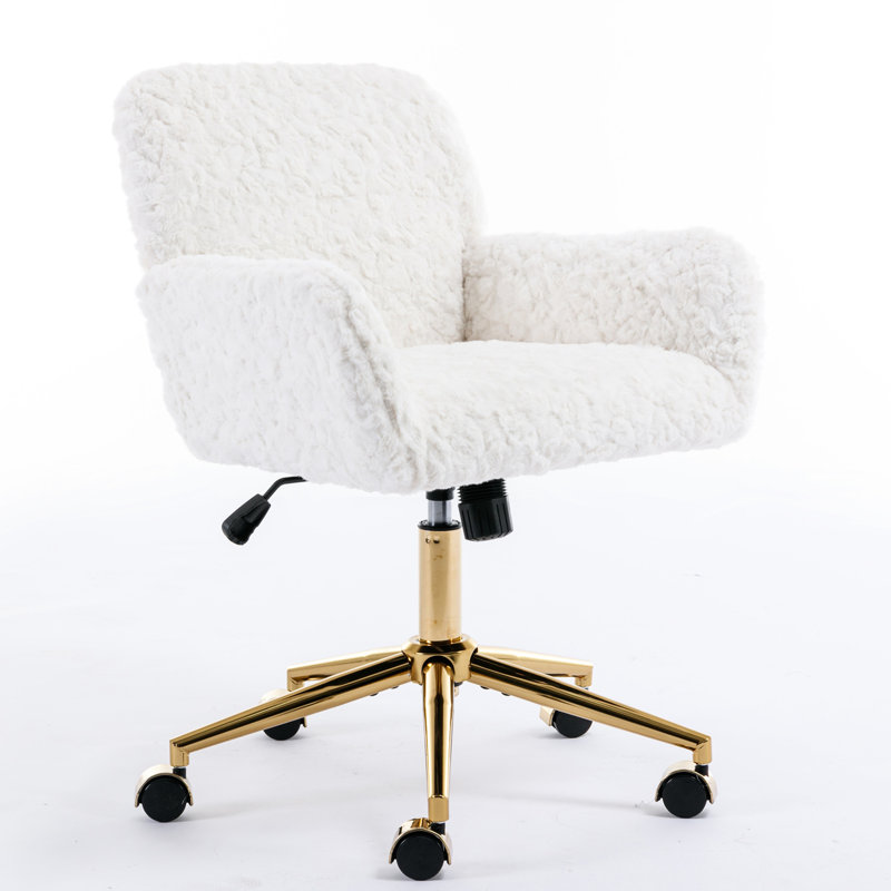 Beige Velvet Bedroom Chair, Artificial Alpaca Wool Lining, 320Mm Base, 40 Recline, Adjustable Swivel Office Desk Golden Metal Large Reclining, For