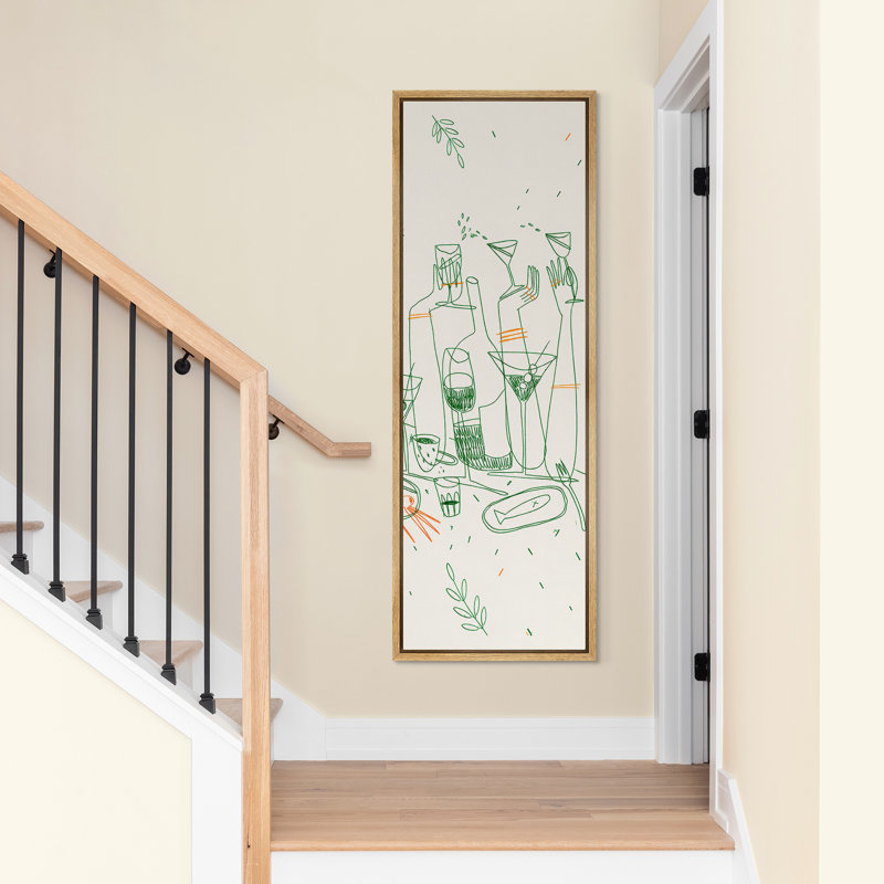 Minimal Line Art Cocktail Party Glasses Modern Wall Decor - Large encadrée sur toile, chambre à coucher principale, reproduction d'art