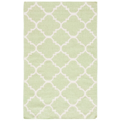 Estevez Hand Woven Flat Weave Wool/Cotton Geometric Rug in Ivory/Light Green