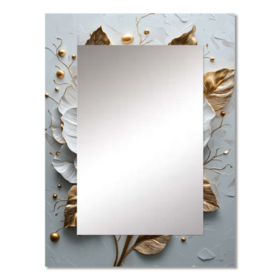 White And Gold Peony Bloom VII - Peony Wall Mirror, Modern Decorative Mirror, Printed Metal Art