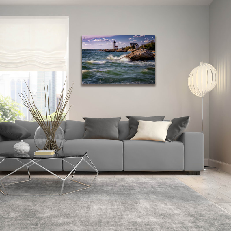 «Spring Af après At Annisquam Lighthouse» par Rick Berk, art mural en verre acrylique, H 24 po x l 36 po x P 0,2 po