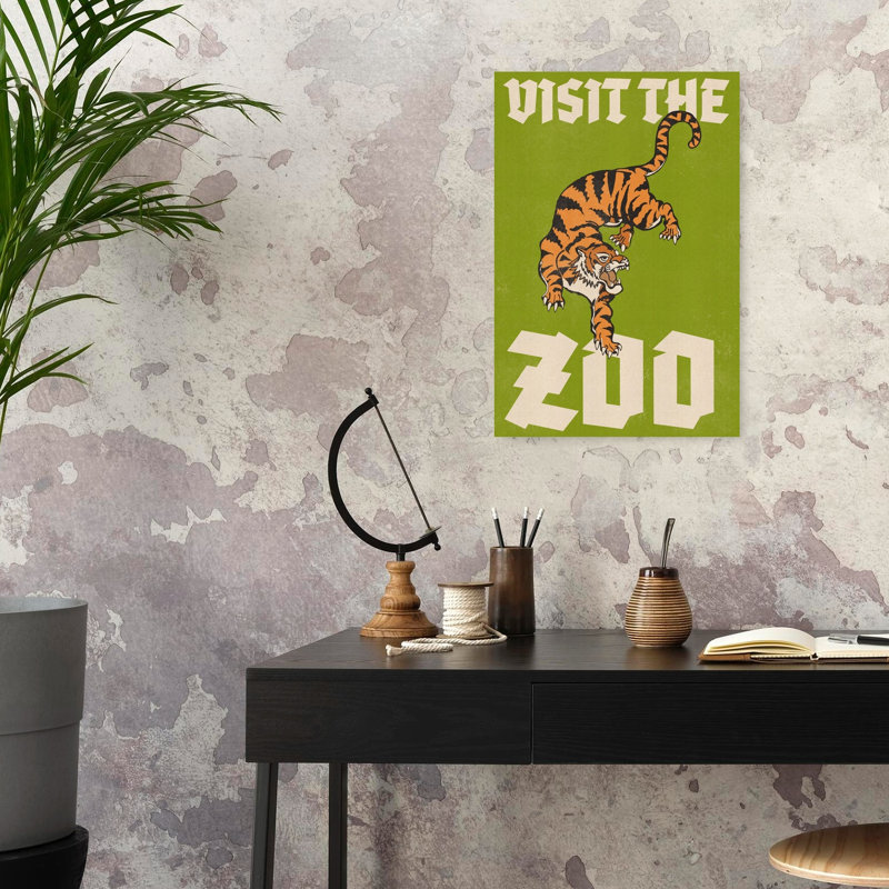 Visit The Zoo Tiger Bold Classic Retro Cat Tiger Architecture Wall Art Print by Nicholas - Wrapped Canvas Print