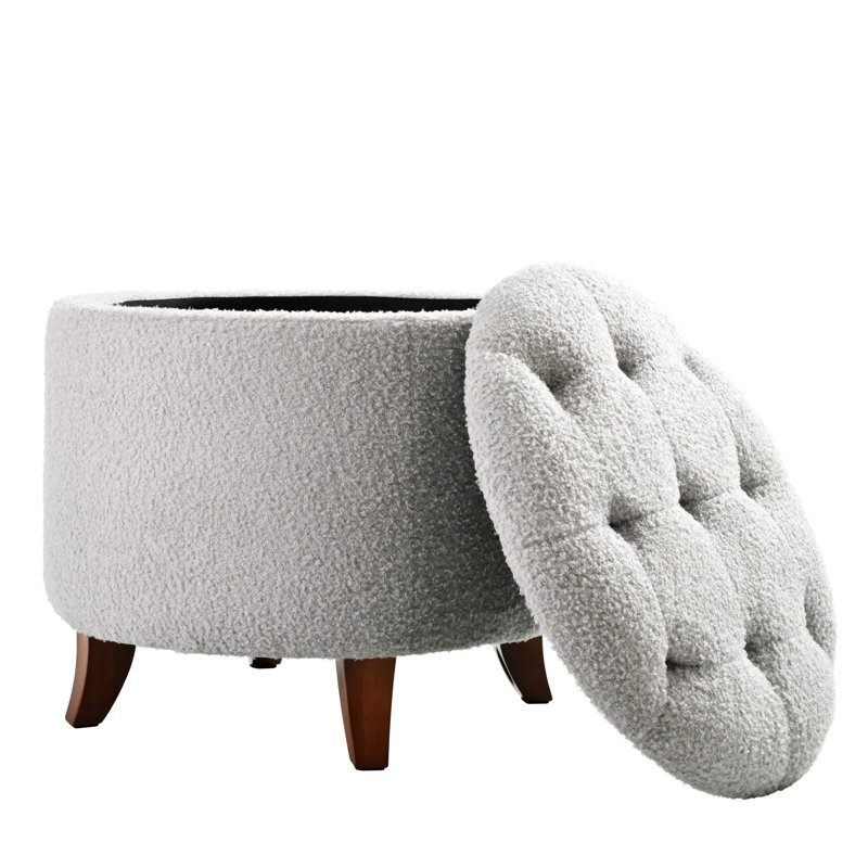 Tabouret de rangement rond avec repose-pieds, Gris