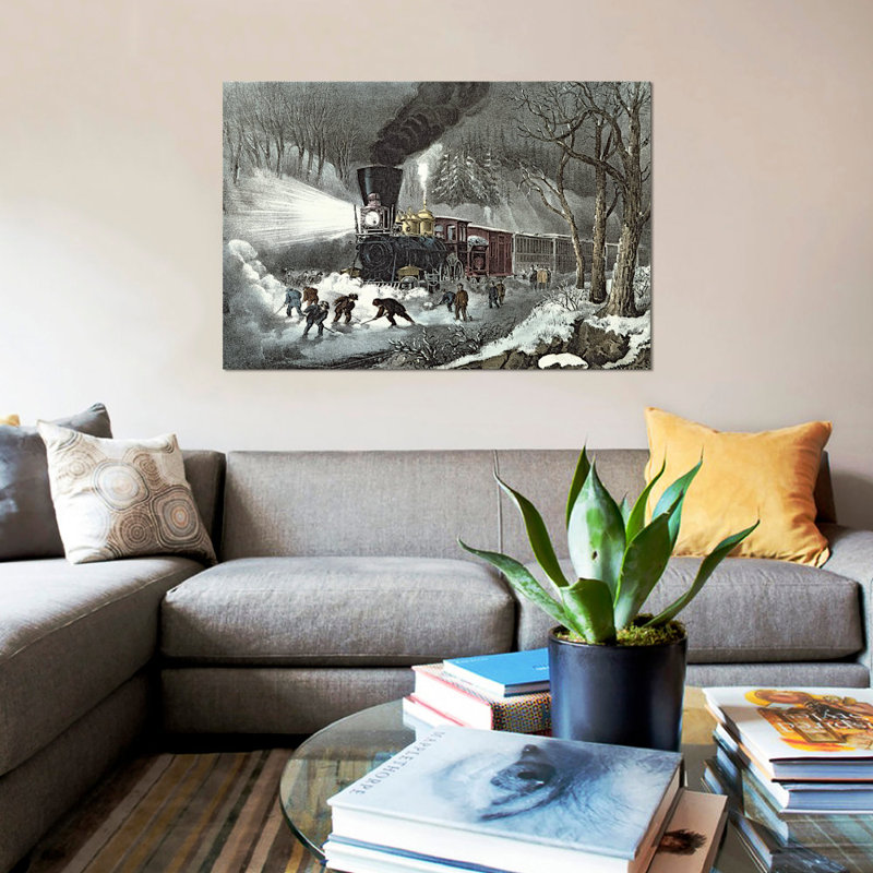 «American Railroad Scene 1871», reproduction sur toile, H 8 po x l 12 po x P 0,75 po, Toile tendue, Pas de tapis