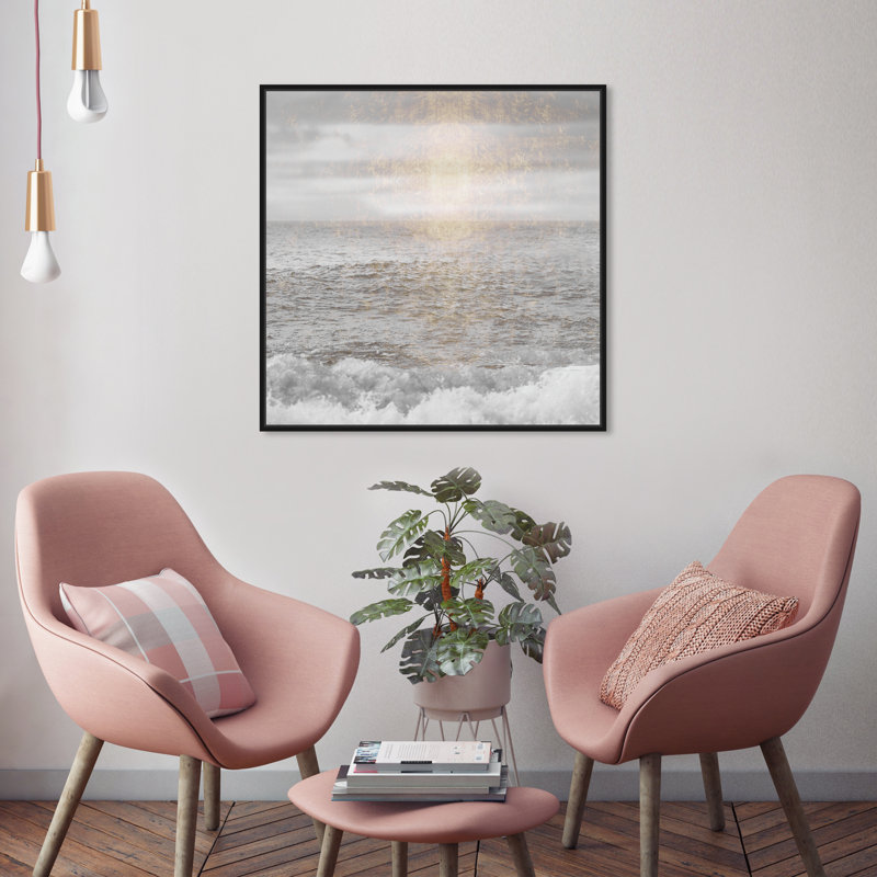 «Water Grey Sea Coastal», impression sur toile, H 24 po x l 24 po, Toile avec cadre noir