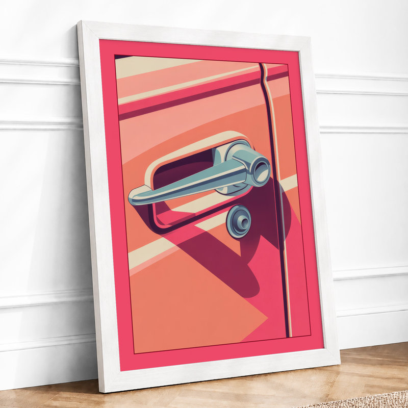 Chrome Door Handle Retro - Framed Print, A2 - 59.4 x 42.0 cm, White