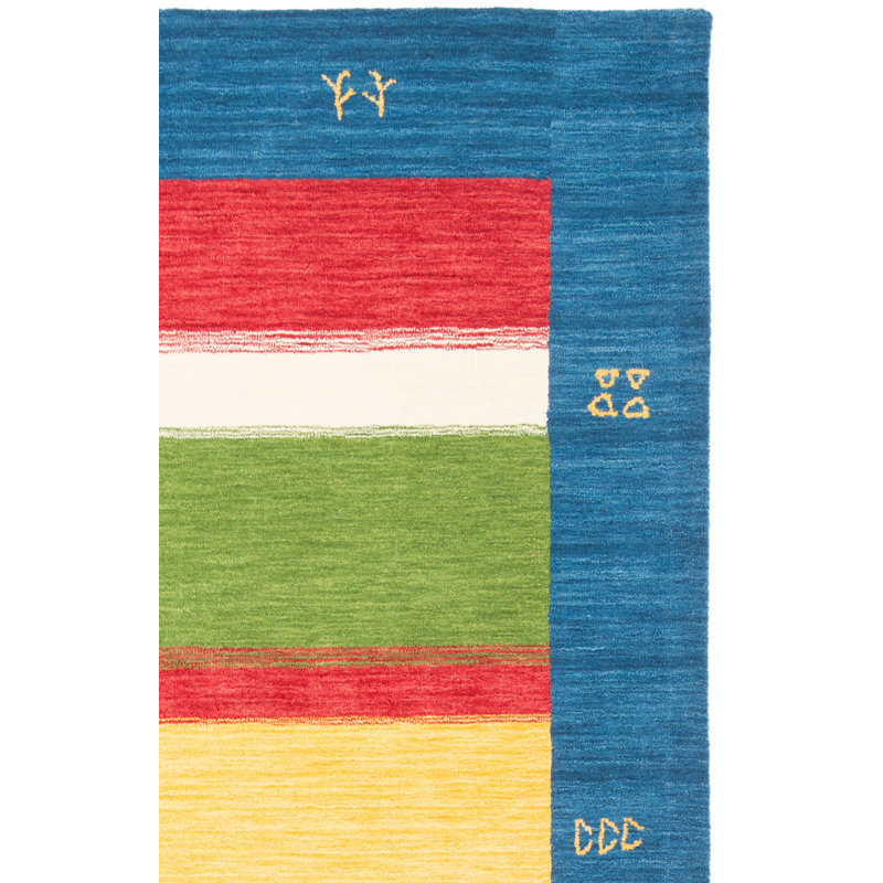 Tapis bleu / rouge / vert en laine Adione, Rectangle de 5 pi x 8 pi