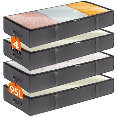 4 Pack Under Bed Storage Containers, Large Capacity Blanket Storage Bags With Reinforced Handle, Organization And Storage, Grey