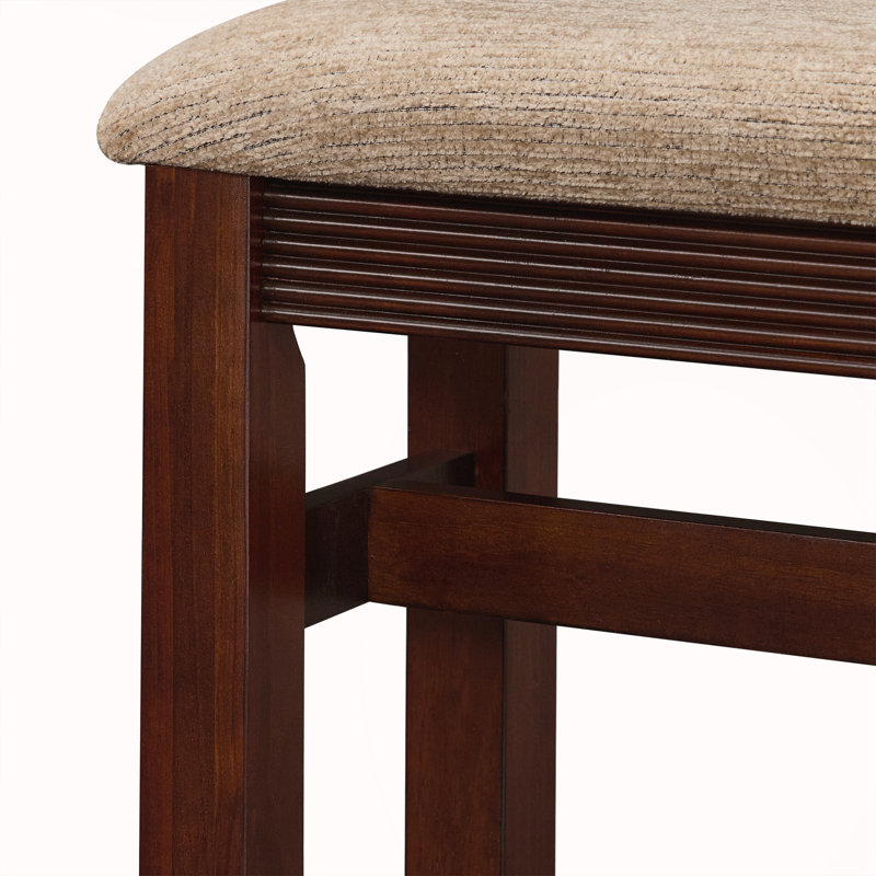 Table avec tabouret de bar rembourré en tissu et pieds en bois massif, Cerisier
