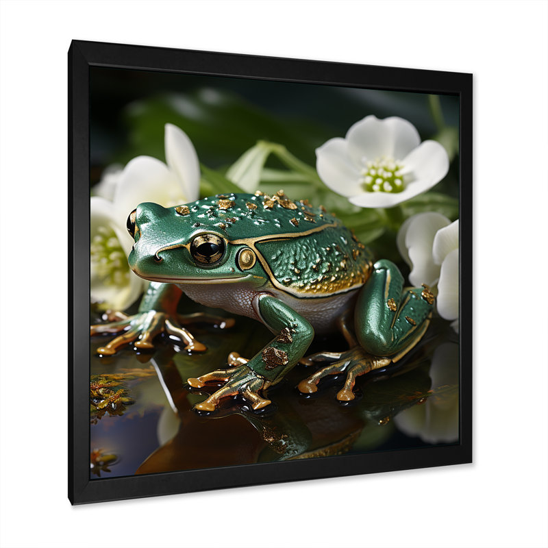 Grenouille verte sur verre, impression sur toile, H 36 po x l 36 po x P 1,5 po, Cadre simple noir